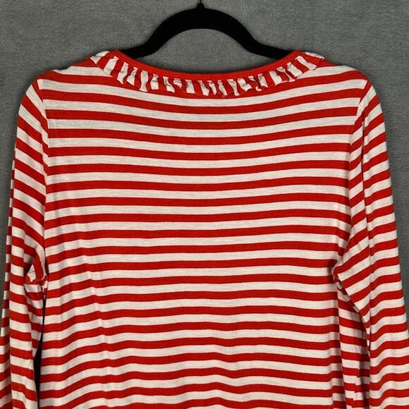 Boden Top Womens Large Red Striped Long Sleeve Ruffle Collar Preppy Nautical - Picture 7 of 12